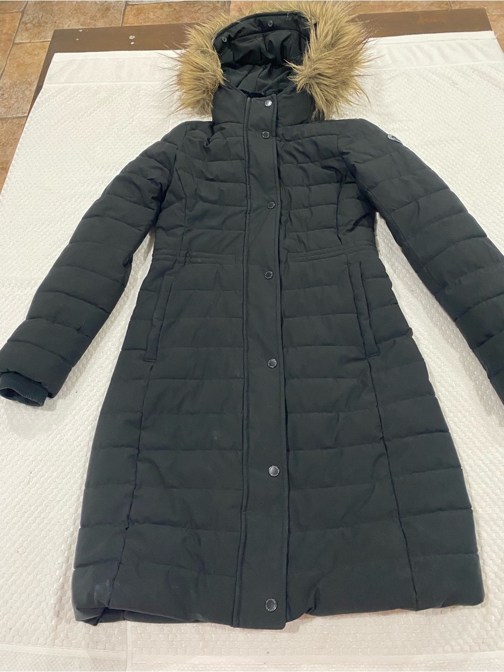 ABERCROMBIE & FINTCH Black Hooded Long Puffer Coat - Women's Winter Jacket